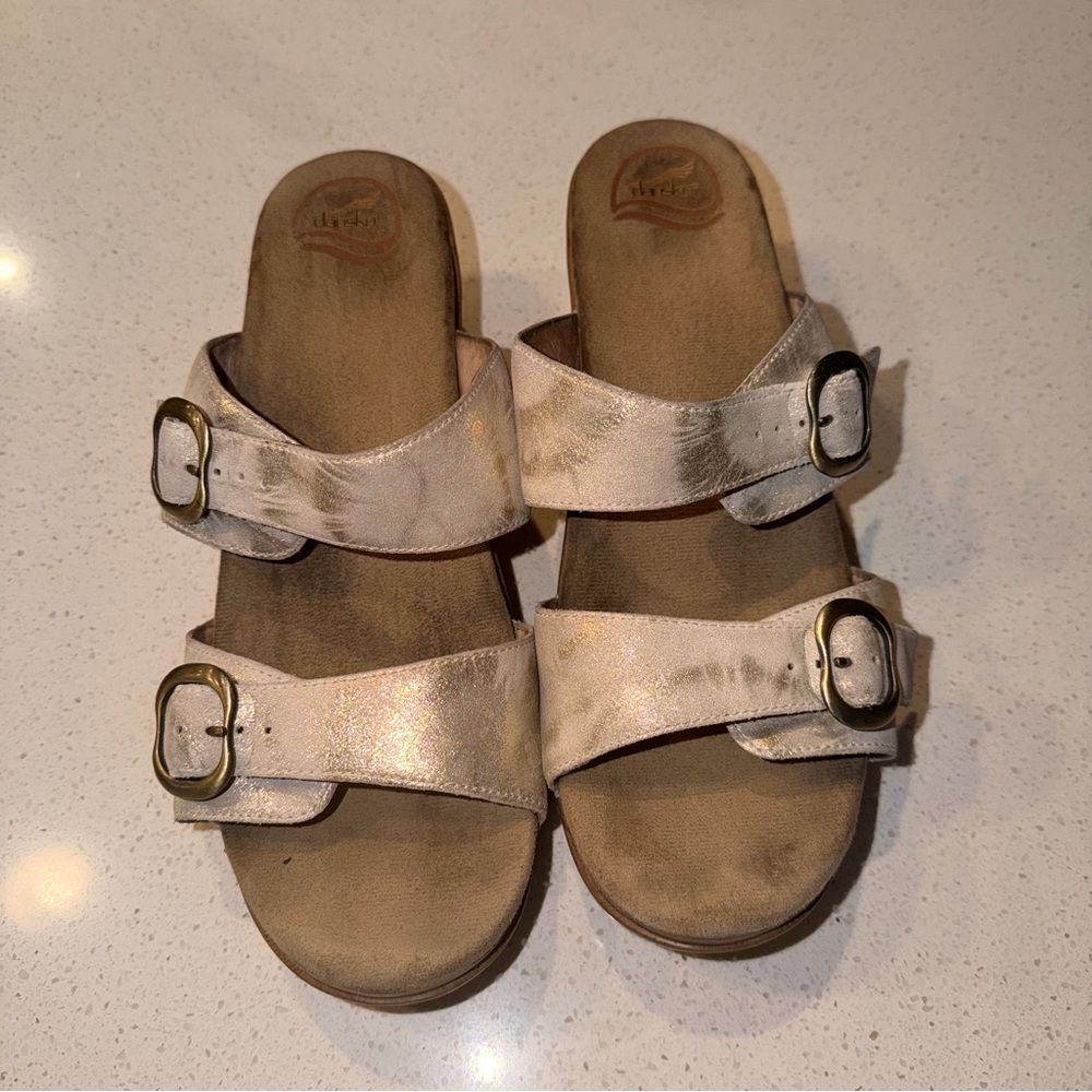 Dansko Sophie Double Strap Sandal Metallic Gold Leather EU 42 US 11-11.5 - Picture 4 of 8